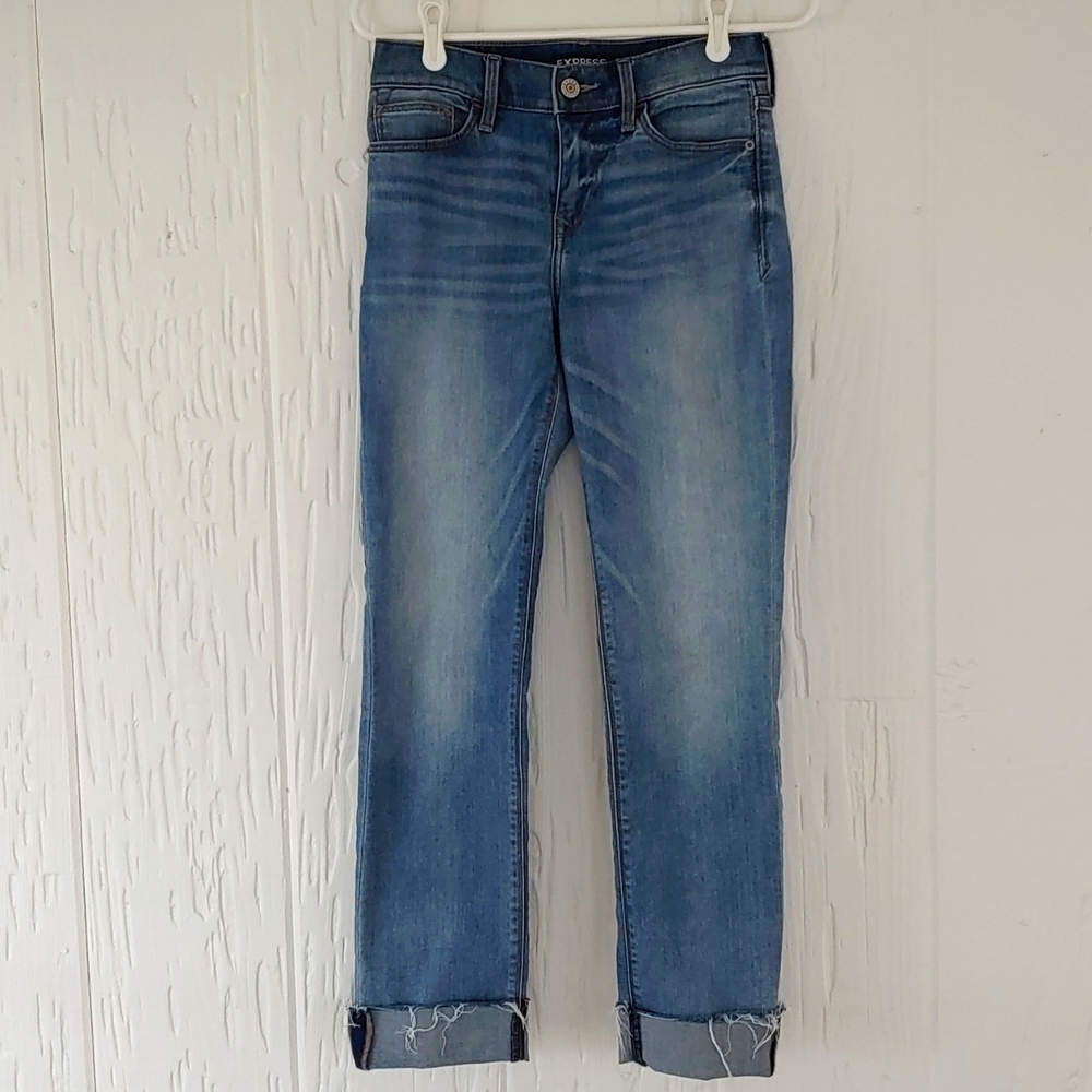 Express Cropped Skinny Mid Rise Jeans